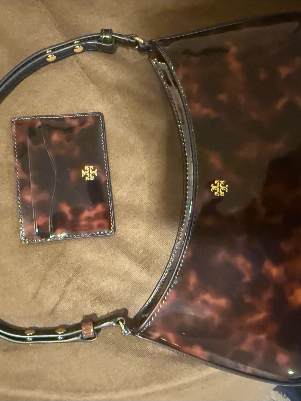 Tory Burch Brown Tortoiseshell Shoulder Bag with Matching Card Case